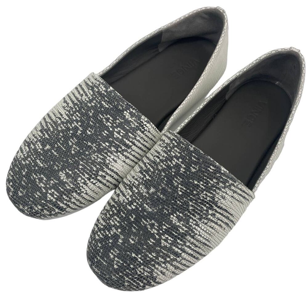 Vince Robin White Grey Lizard Leather Flats Size 7 Slip On Shoes